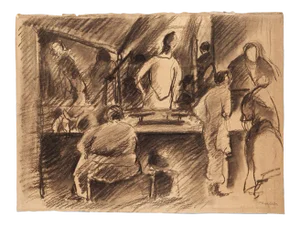 Figures in Interior - Original Drawing on Paper by P.Guastalla - 20th Century 20th Century