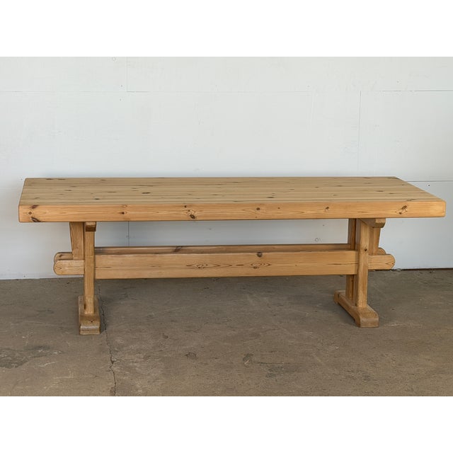 Mid-Century Modern Scandinavian Modern Trestle Dining Table in Pine, Sweden, 1970s For Sale - Image 3 of 9
