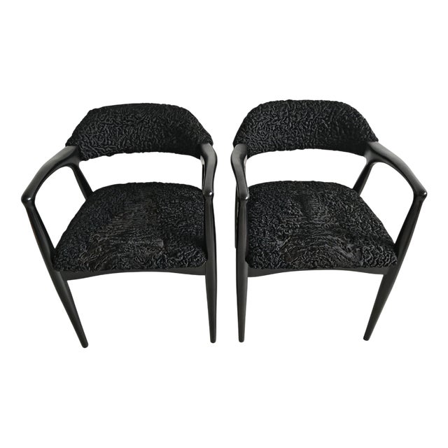 Mid-Century Armchairs in Astrakhan Fur Upholstery, Former Yugoslavia 1960s, Set of 2 For Sale
