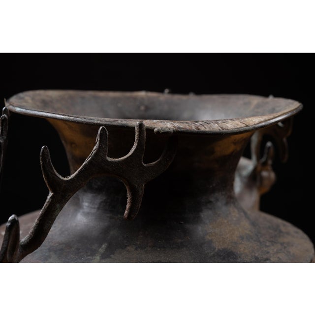 Mid 20th Century Vintage Cast Metal Pedestal Jardinière With Sculptural Stag Handles For Sale - Image 5 of 11