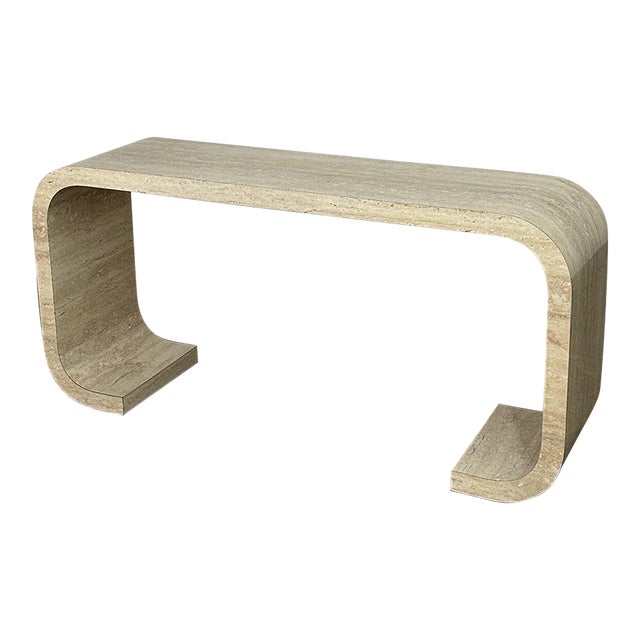 1990s Faux Travertine Scroll Console Table For Sale