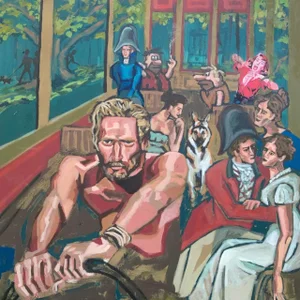 "New Orleans Streetcar" Contemporary Pop Art Figurative Mixed-Media Collage Painting by Gunner Dongieux