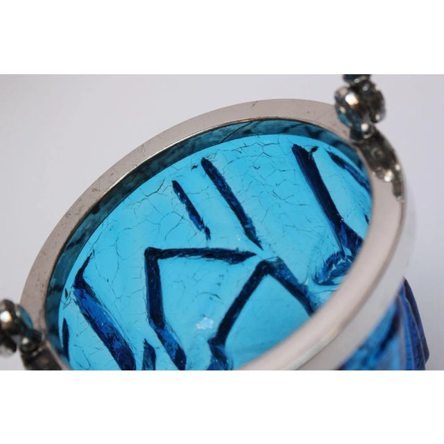Vintage Blue Crackle Glass "Iceberg" Ice Bucket With Silver Handle For Sale - Image 11 of 13