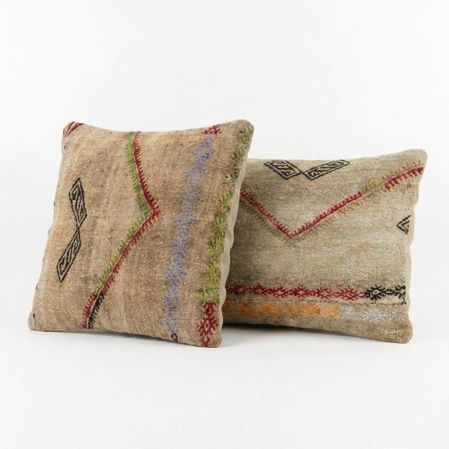 This beautiful 16'' x 16'' & 14'' x 20'' Turkish Kilim pillow cover set was made from authentic handwoven flatweave kilim....