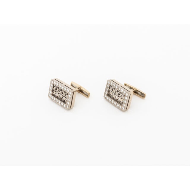 Contemporary 18k White Gold and Diamond Cufflinks For Sale - Image 3 of 10