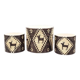 Set of Three Vintage Cachepots Inspired by Indian Design, Circa 1970 For Sale
