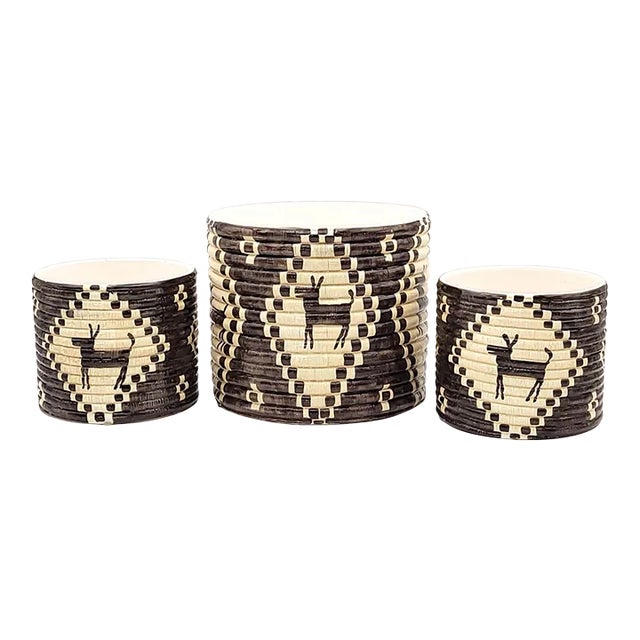 Set of Three Vintage Cachepots Inspired by Indian Design, Circa 1970 For Sale