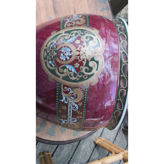 Ceramic Large, Vintage Red and Gold Chinese Porcelain Fish Pot For Sale - Image 7 of 9