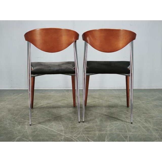 Black Spanish Chrome, Wood, and Velvet Dining Chairs from Paco Capdell, 1980s, Set of 8 For Sale - Image 8 of 18