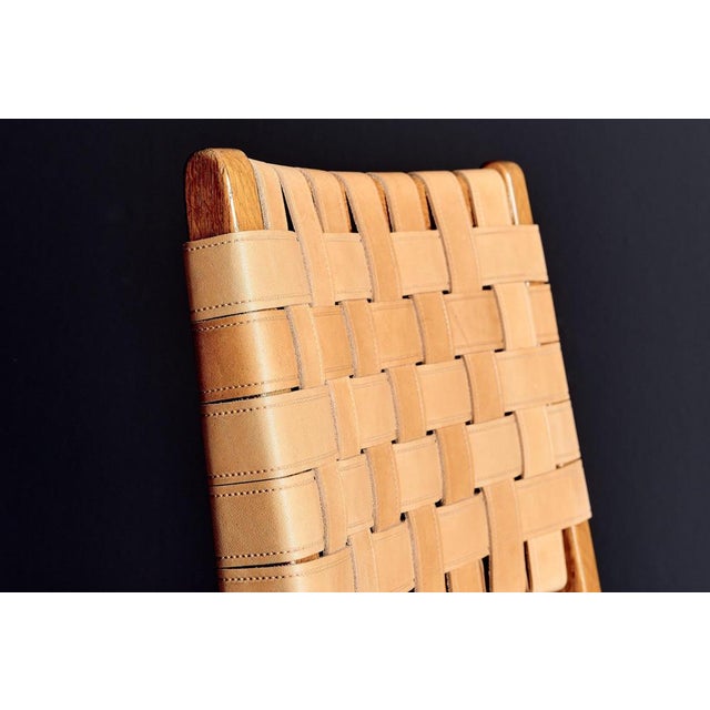 Oak Webbed Chairs in Leather Webbing attributed to Jens Risom, France, 1950s, Set of 10 For Sale - Image 17 of 18