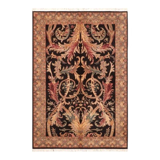 Art Nouveau 1990's Pak-Persian Black/Green Wool Rug - 6'1'' X 9'3'' For Sale