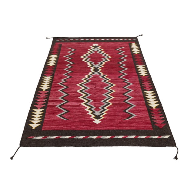 Modern Southwestern Navajo-Style Handmade Wool Area Rug in Crimson and Obsidian For Sale - Image 4 of 10