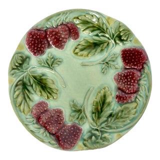 Antique French Majolica Decorative Strawberry Plate For Sale