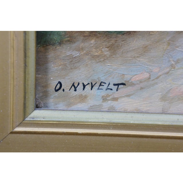 Antique Dutch O Nyvelt Fishing Boat Windmill Landscape Oil Painting on Board For Sale - Image 6 of 14