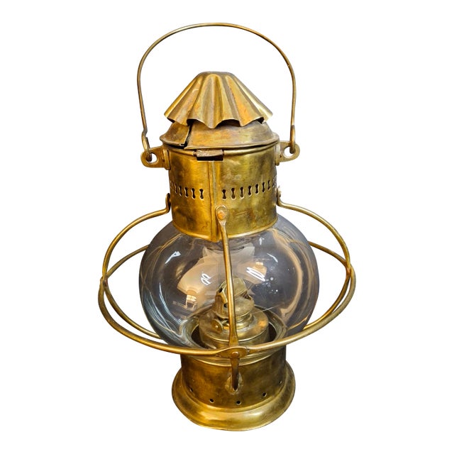 Antique Brass Onion Globe Ship Marine Lantern Sherwoods Burner C. 1870s Matthew J King Provenanceer For Sale