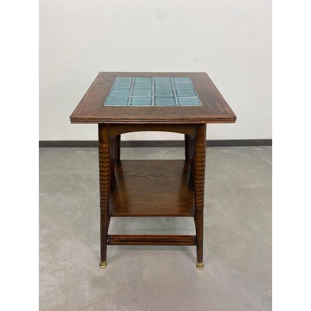 Jugendstil Side Table with Blue Tiles Top attributed to Adolf Loos, 1890s For Sale - Image 4 of 12