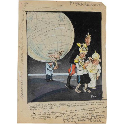 Gabriele Galantara, The Globe, 1909, Watercolor For Sale