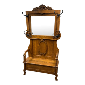 Antique Oak Hall Tree/Entry Bench