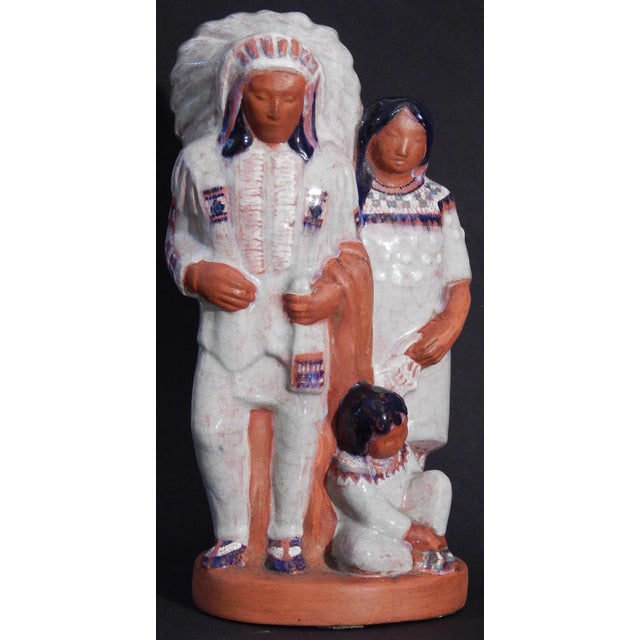 Art Deco Circa 1930 Indian Chief and Family' by Elizabeth Seaver (1899-1970 American) Ceramic Sculpture For Sale - Image 3 of 5