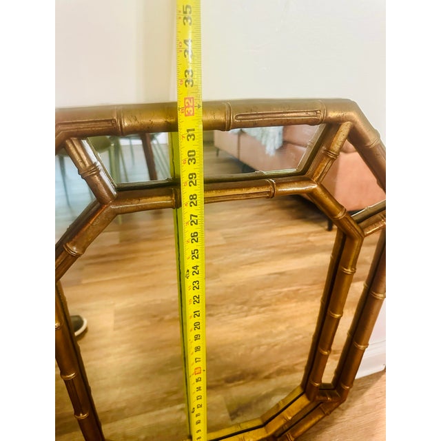 Hollywood Regency Vintage Hollywood Regency Gold Faux Bamboo Octagonal Mirror For Sale - Image 3 of 6