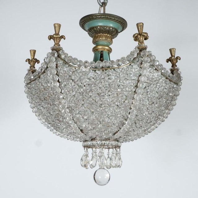 Neoclassical 1960s Neoclassical Crystal Beaded "Swag" Flush Mount Fixture For Sale - Image 3 of 12