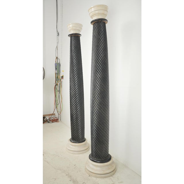 Pair of Vintage Ebonized Wood & White Marble Columns For Sale - Image 10 of 10