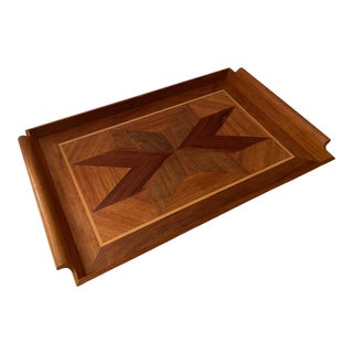 Mid-Century Inlaid Wood Marquetry Tray For Sale