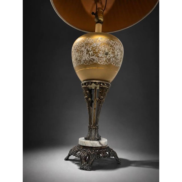 Hollywood Regency Ornate Gold Glass Table Lamp With Antique Bronze-Tone Base, 37” For Sale - Image 3 of 8
