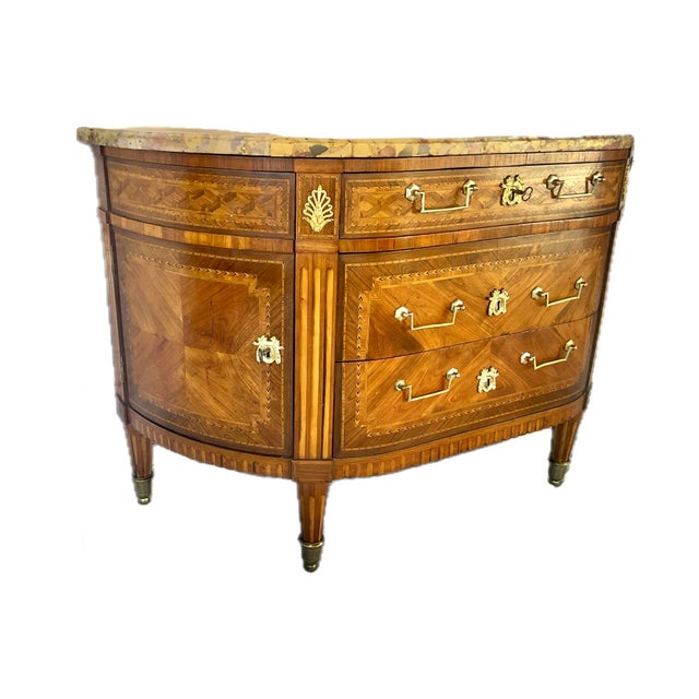 Late 18th Century French Louis XVI Marble Top Inlaid Commode For Sale - Image 5 of 16