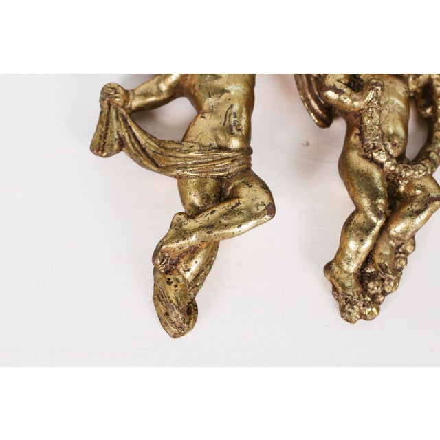 Mid-Century Set of 3 French Gold Leaf Cherub Wall Hangings For Sale - Image 12 of 15