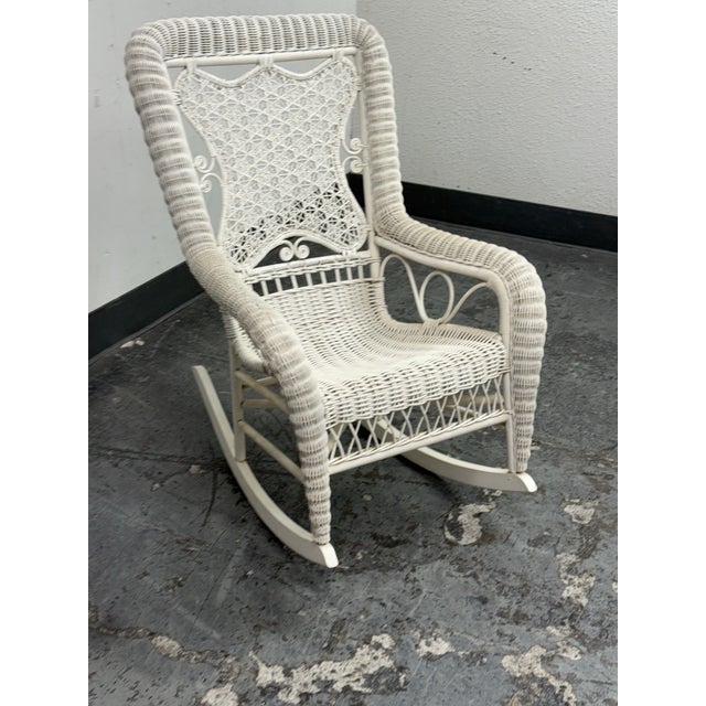 Victorian Style Wicker Rocking Chair, White For Sale - Image 4 of 12