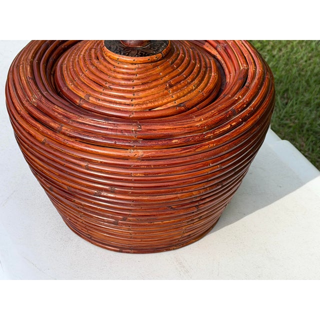 Vintage Pencil Reed Rattan Lidded Urn For Sale - Image 9 of 9