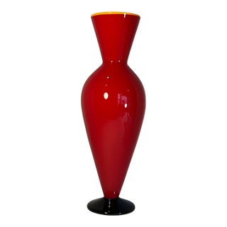 David Levi Signed Ibex 2004 Art Glass Red Vase For Sale