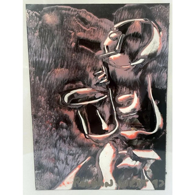 Contemporary 1992 Original Roldan West Mixed-Media Abstract Figurative Painting, Framed For Sale - Image 3 of 6