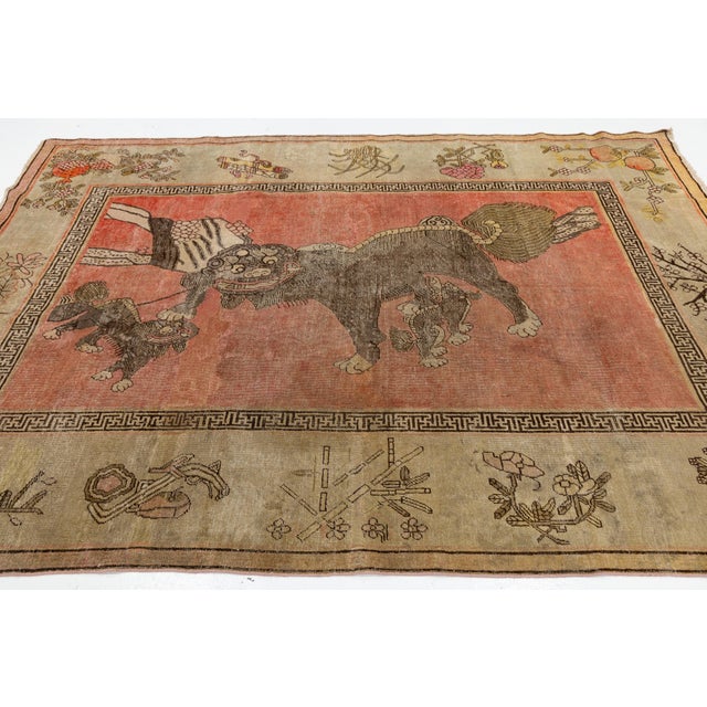 19th Century Antique Samarkand Khotan Rug With Foo Dogs & Auspicious Symbols For Sale - Image 11 of 11
