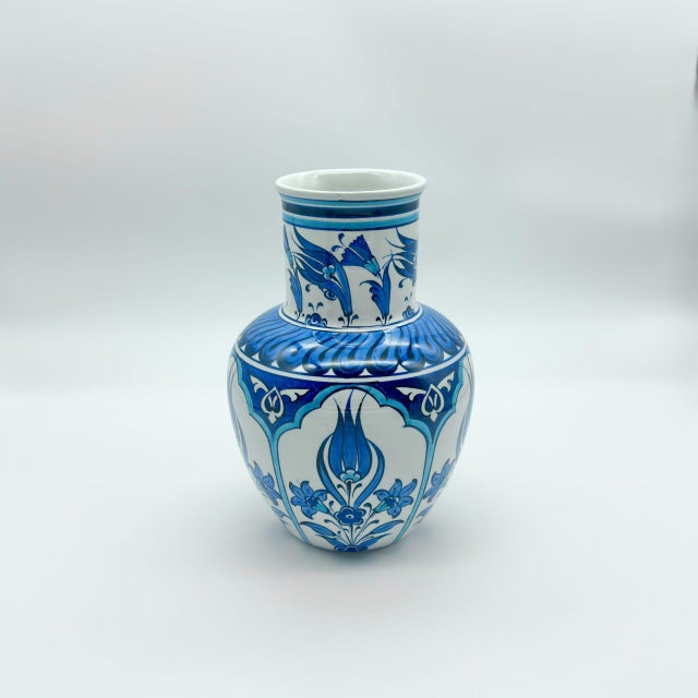 Blue Handmade Ceramic Vase (20cm) – Classic Blue & White Tulips with Petal Collar – Traditional Iznik Decor For Sale - Image 8 of 9