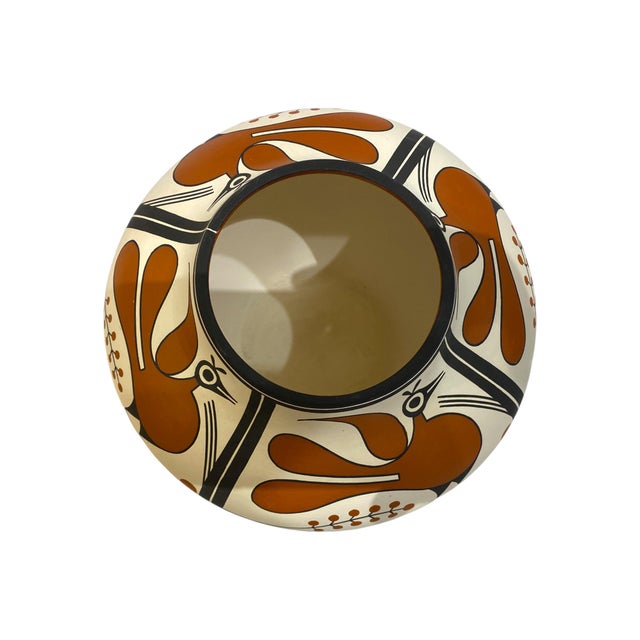 Terra Cotta Large Adrian Vallo (Acoma Pueblo) New Mexico Native American Olla Jar/Vase With Heartline Deer and Bird Motif For Sale - Image 8 of 13