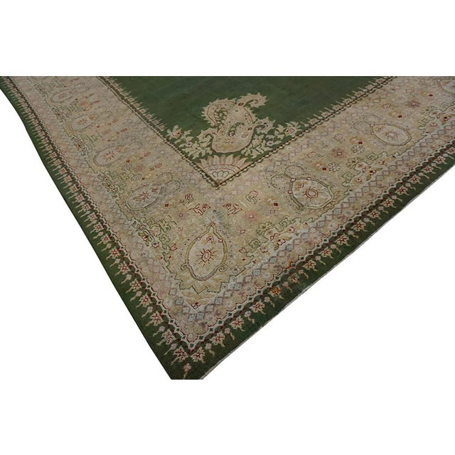 Green Magnificent Green Open Field With Intricate Floral Medallion Antique Indian Amritsar Rug For Sale - Image 8 of 10
