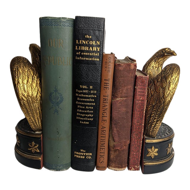 Antique & Vintage Americana Library – 5 Green, Black, Tan & Burgundy Books, 1900–1955 For Sale