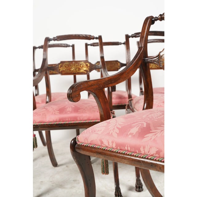 Late 19th Century Set of 6 19th Century Brass Inlaid Dining Chairs For Sale - Image 5 of 6