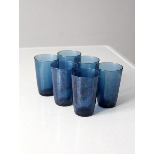 Blue Vintage Vereco Set of 6 Blue Glass Tumblers For Sale - Image 8 of 10