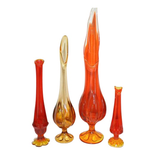 MidCentury Modern Persimmon Amber and Amberina Swung Vases by Viking