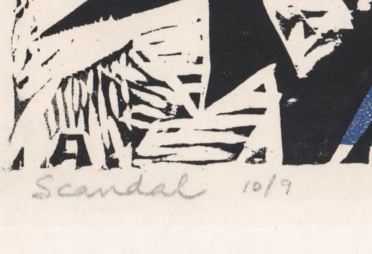1954 Irving Amen Scandal Woodblock | Chairish