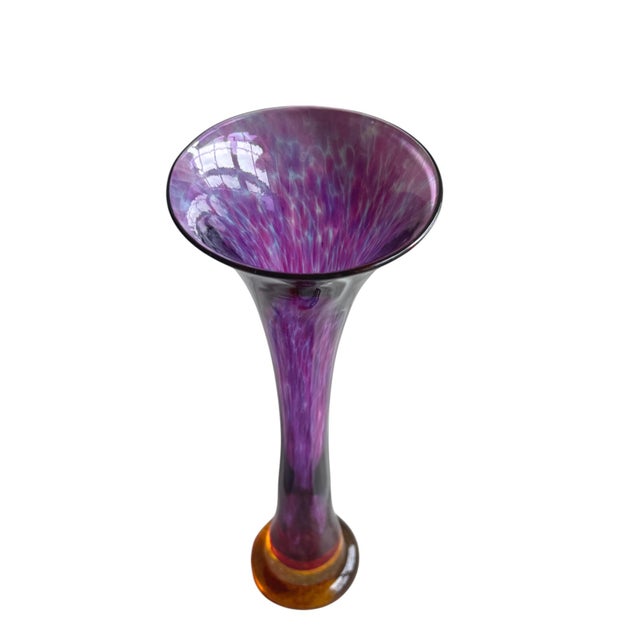 Late 20th Century Late 20th Century Post Modern Signed Hand Blown Purple Art Glass Vase For Sale - Image 5 of 15