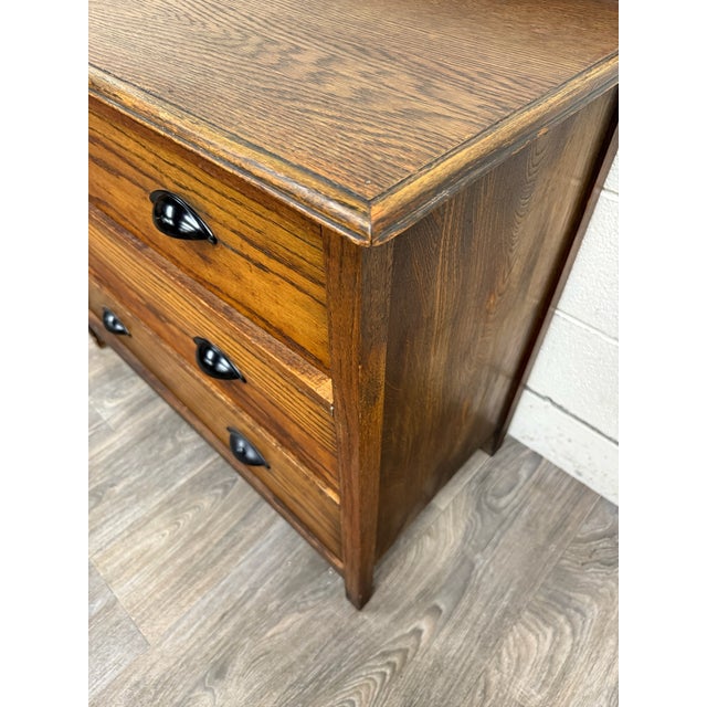 Brown Antique Arts and Crafts Mission Style Oak Dresser Chest of Drawers For Sale - Image 8 of 15