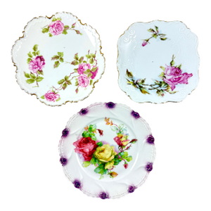 Romantic German Porcelain Rose Vida-Poche Plates, Set of 3