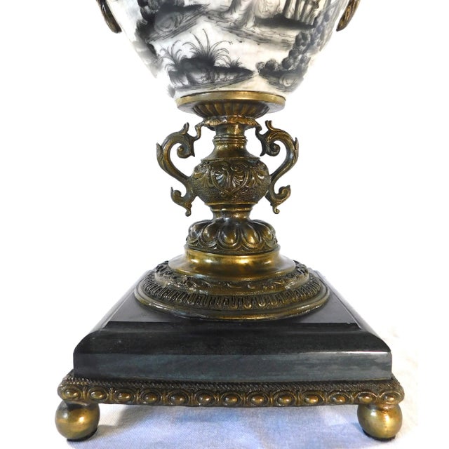 Mid 20th Century Mid Century Black & White Porcelain Bronze & Marble Pedestal Urn Vase For Sale - Image 5 of 12