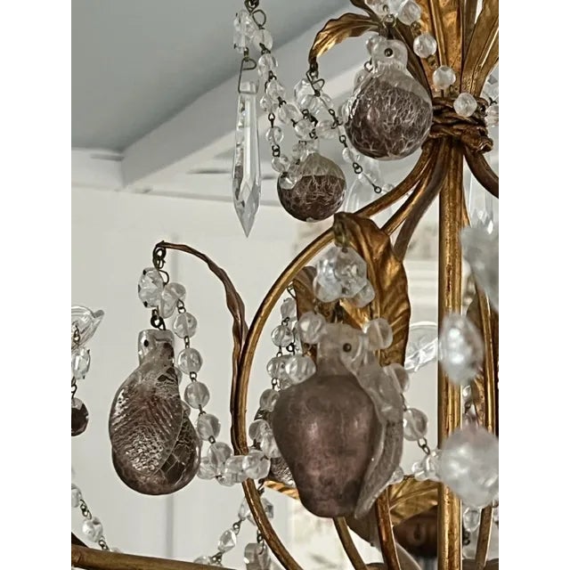 Traditional Crystal & Murano Glass Gold Leaf Chandelier For Sale - Image 3 of 13