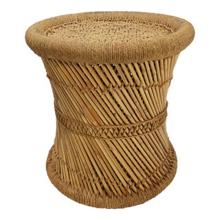 Vintage Woven Jute Stool or Table With Pencil Reed Frame For Sale