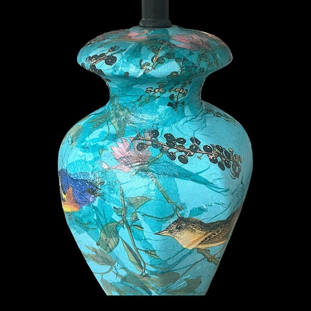 Beautiful one of a kind lamp in a vibrant decoupage Victorian bird's pattern. New silk lampshade. All new hardware and...